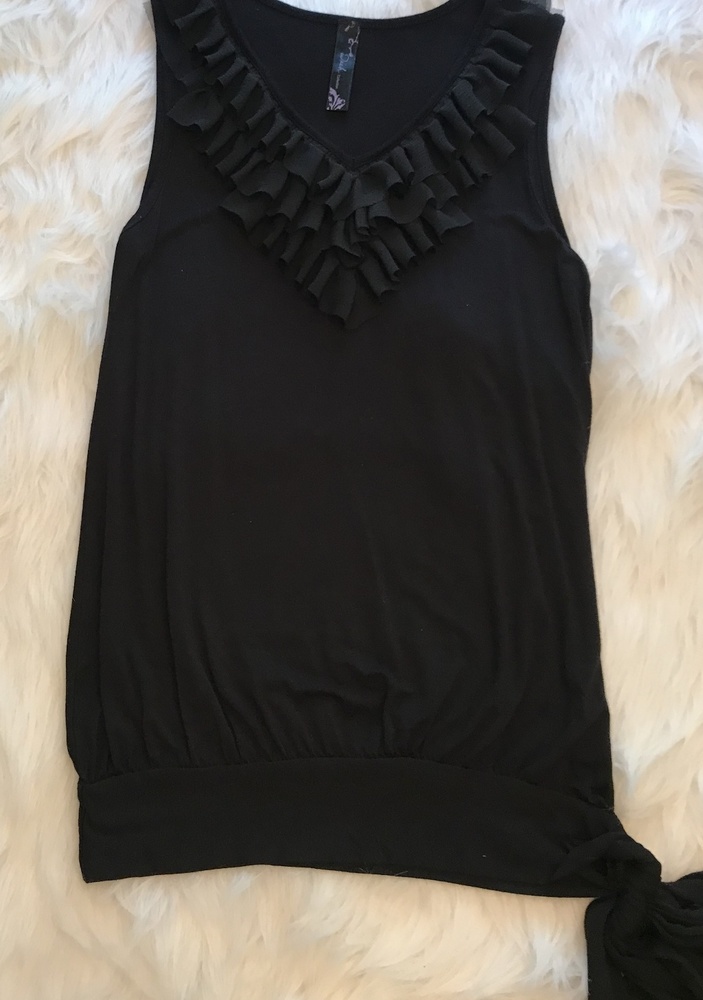 Wish Collection Large Black Ruffled Side Tie Top
